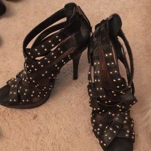 Jessica Simpson black and gold studded heels